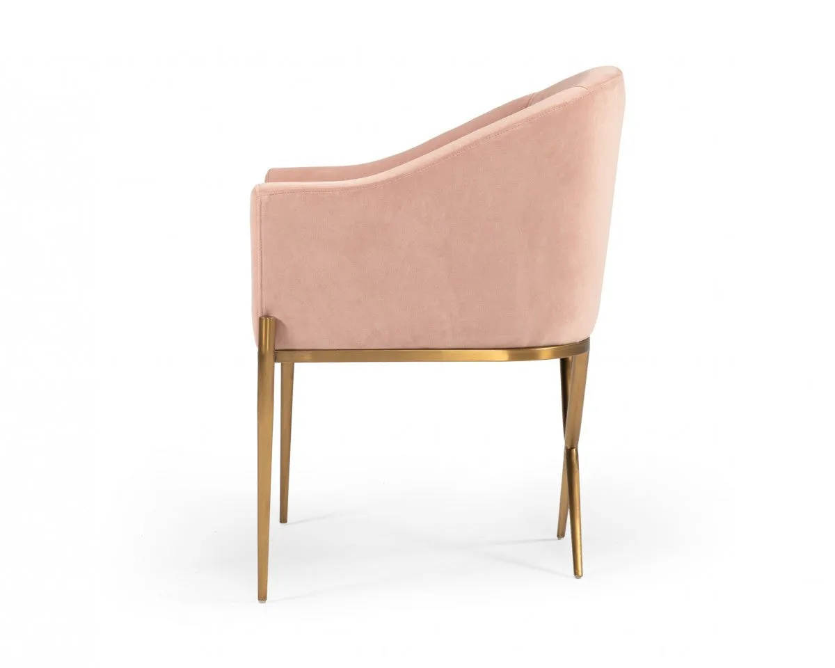 25 Pink Velvet And Gold Solid Color Arm Chair