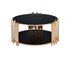 37 X 37 X 18 Black Glass And Gold Coffee Table