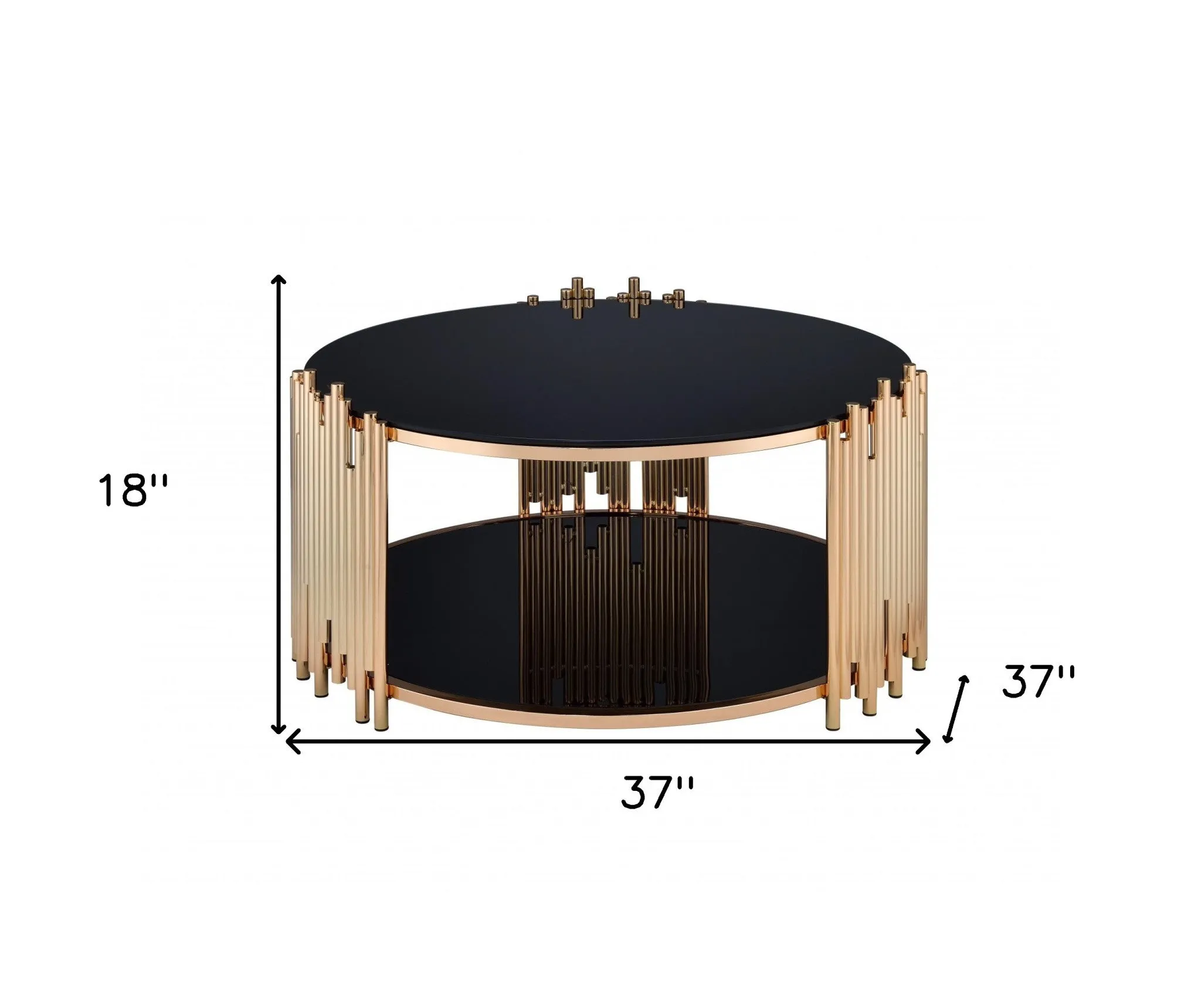 37 X 37 X 18 Black Glass And Gold Coffee Table