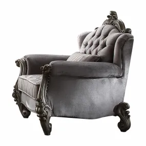 44 Gray And Platinum Velvet Floral Tufted Club Chair