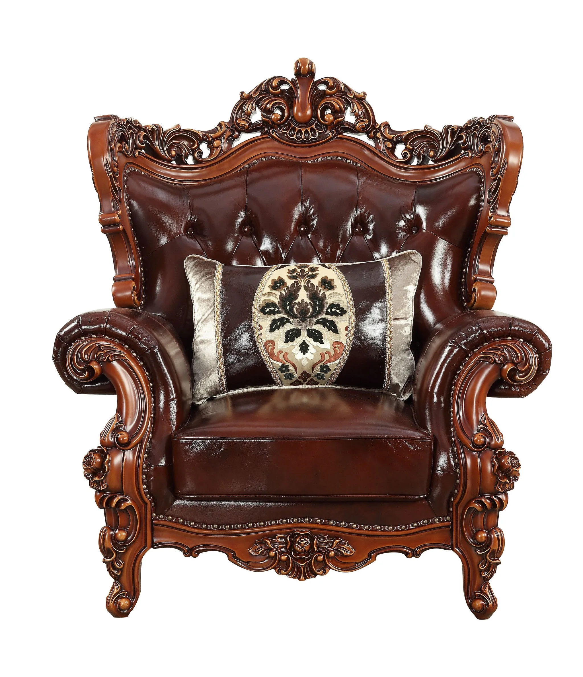 46 Dark Brown and Chocolate Faux Leather Tufted Wingback Chair