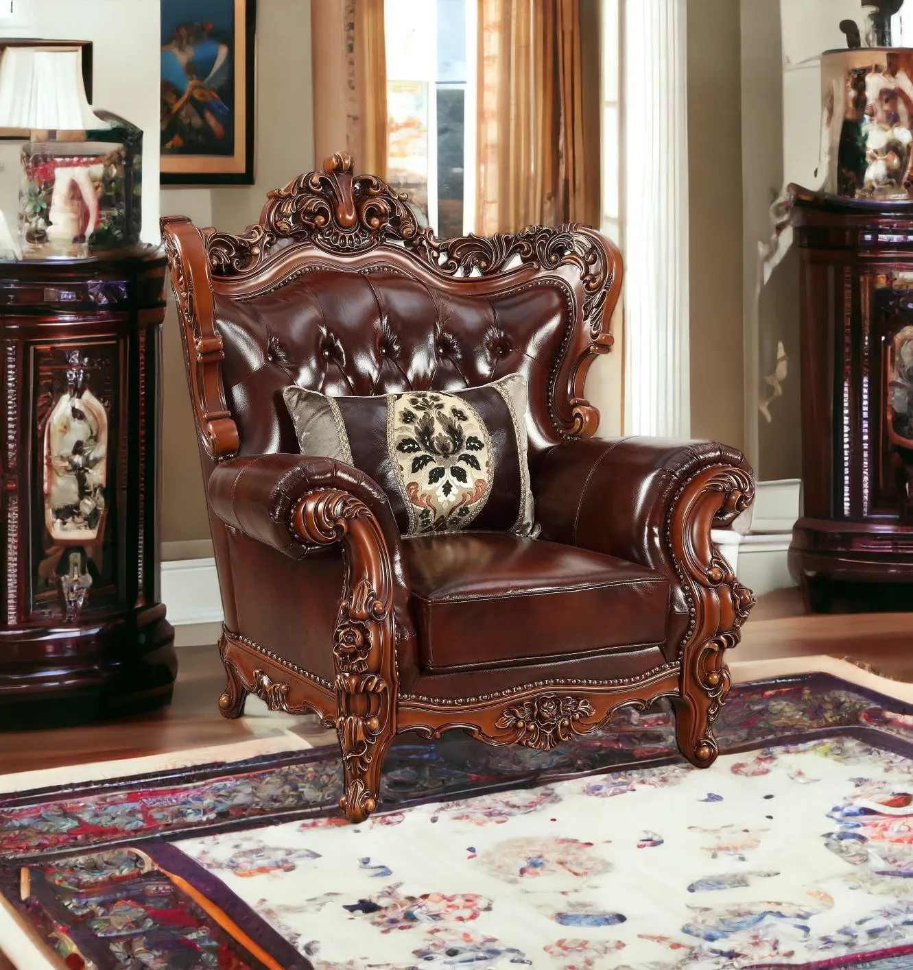 46 Dark Brown and Chocolate Faux Leather Tufted Wingback Chair