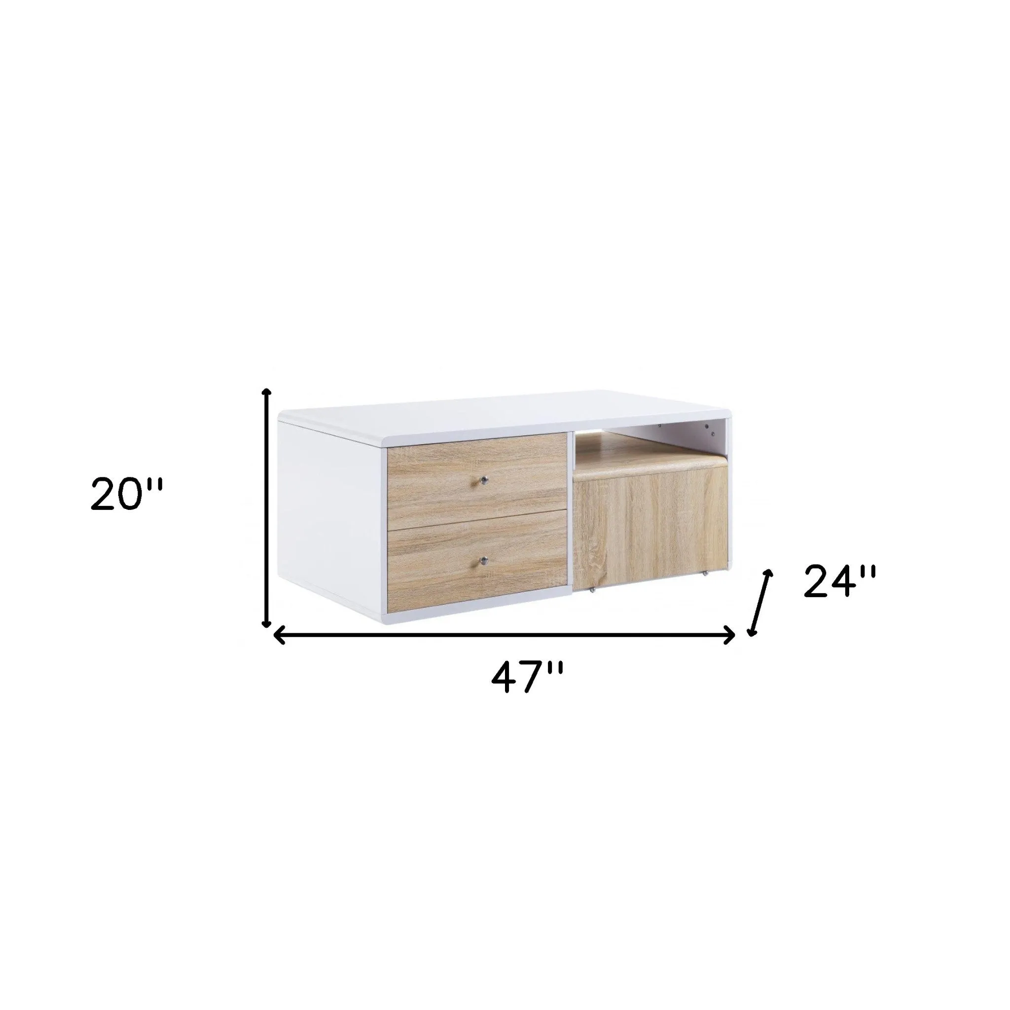 47 White and Natural Coffee Table With Four Drawers