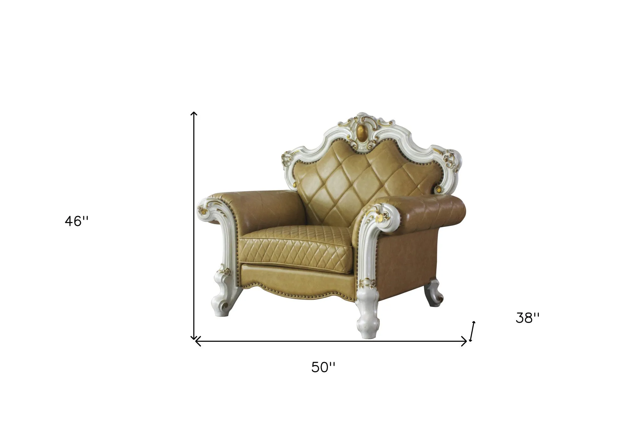 50 Beige and Pearl Faux Leather Tufted Arm Chair