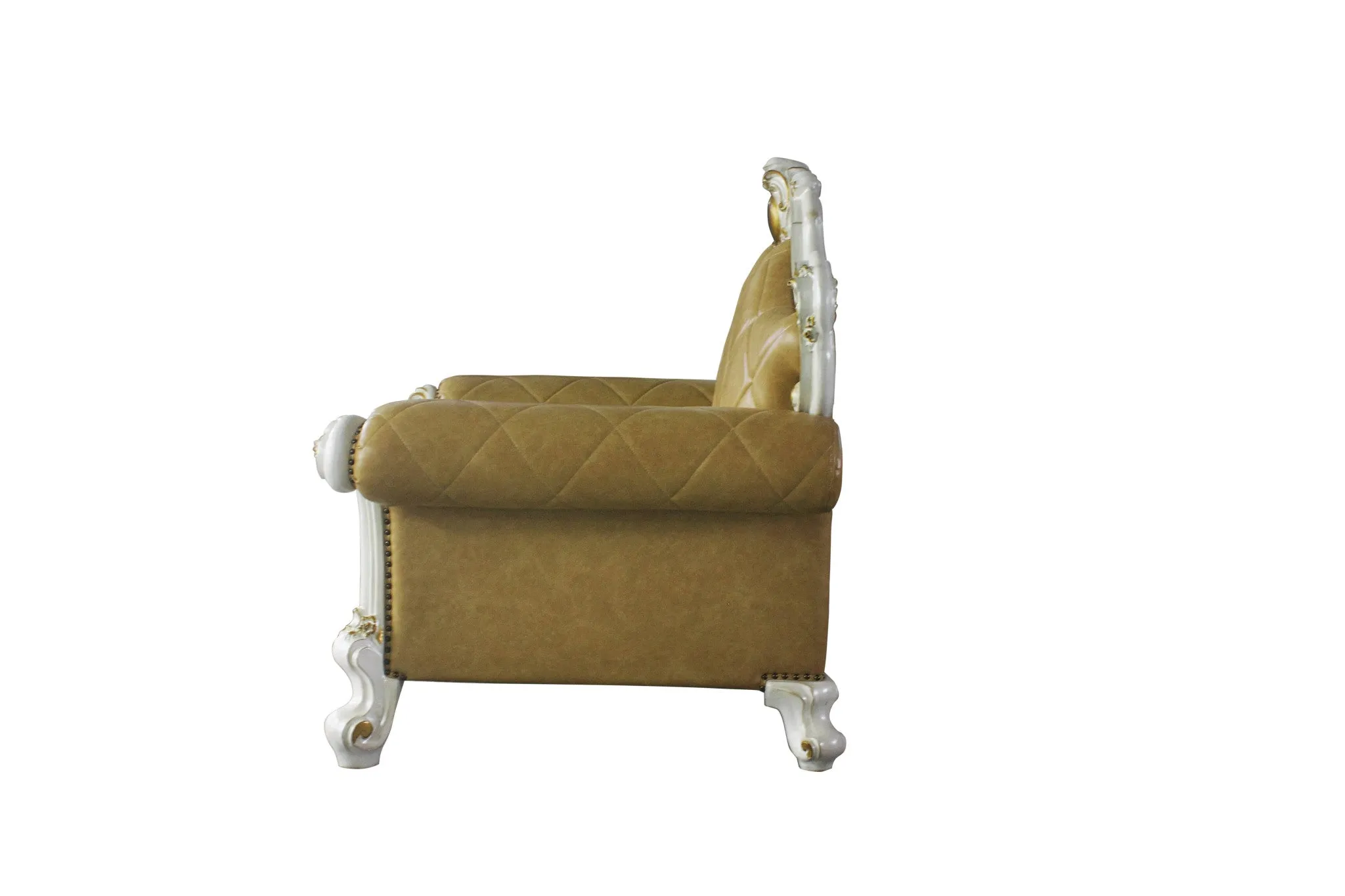 50 Beige and Pearl Faux Leather Tufted Arm Chair