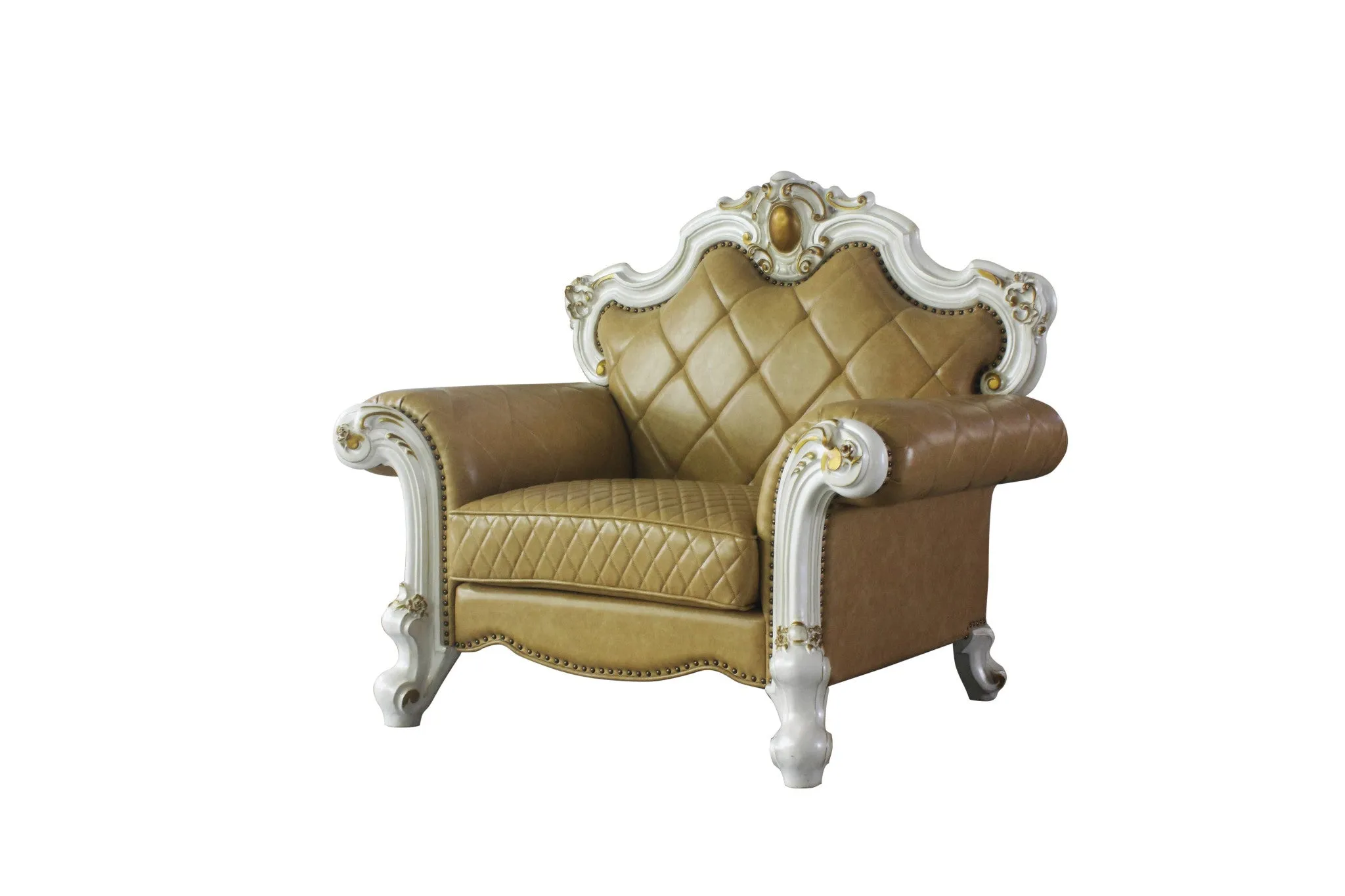 50 Beige and Pearl Faux Leather Tufted Arm Chair