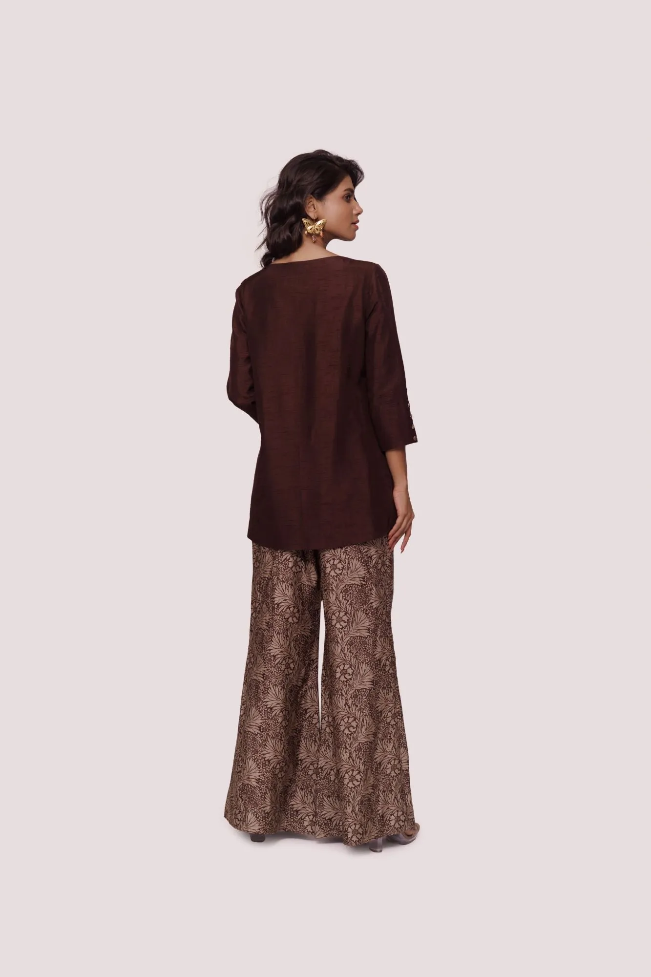 50Z958-RO Brown Printed Silk Palazzo Set