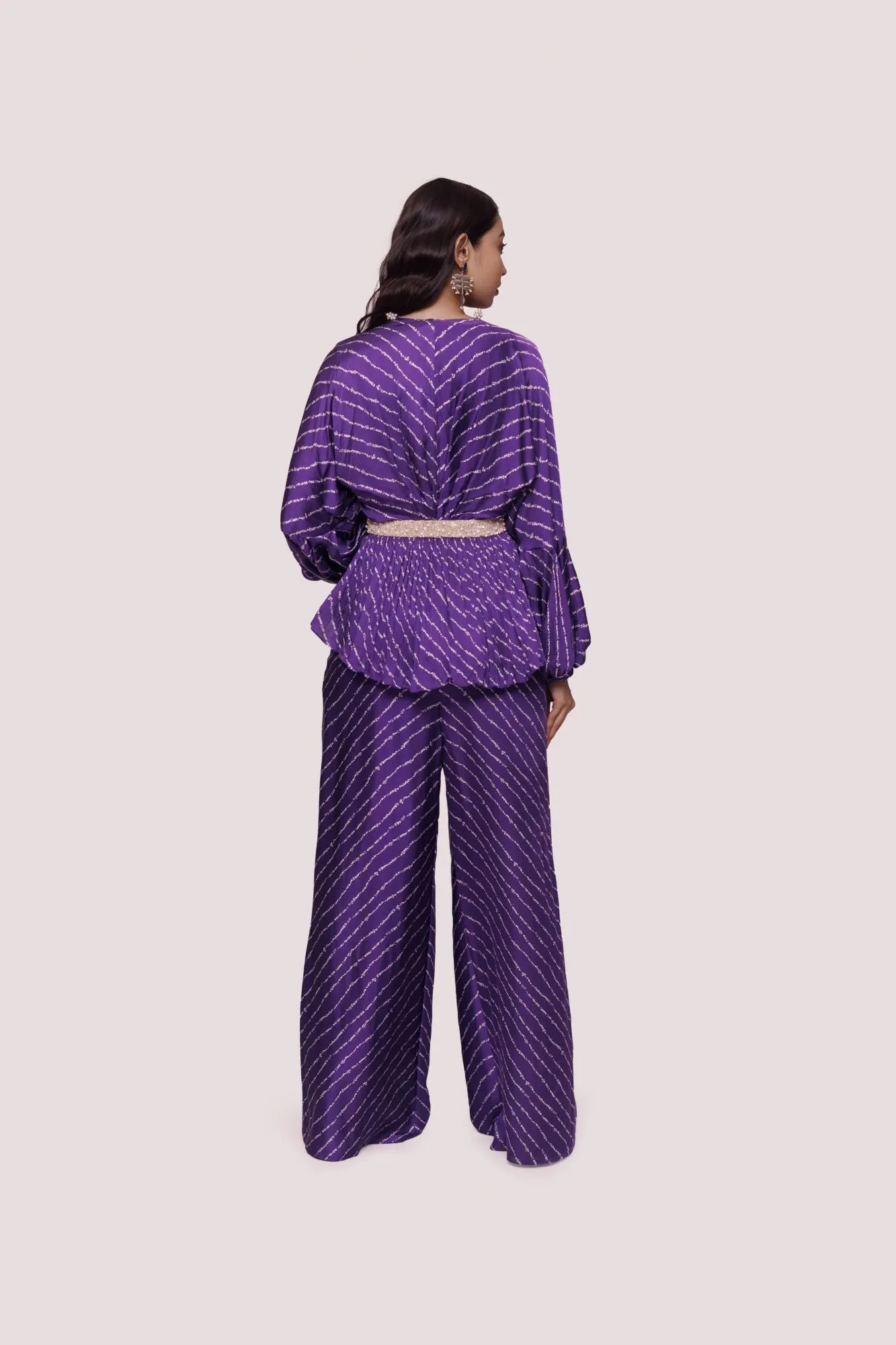 50Z959-RO Purple Bandhej Print Satin Palazzo Set