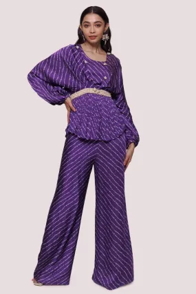 50Z959-RO Purple Bandhej Print Satin Palazzo Set