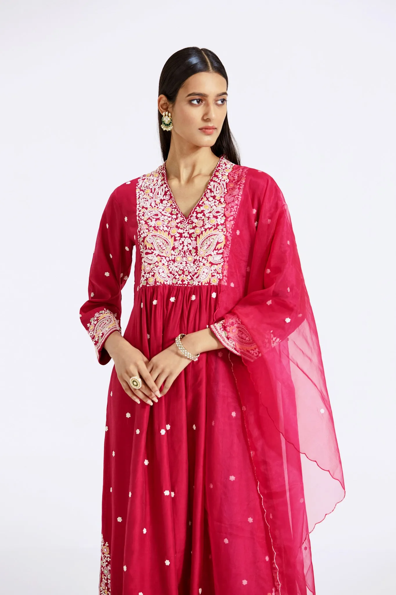 51Z008-RO Pink Embroidered Chanderi Sharara Suit with Dupatta