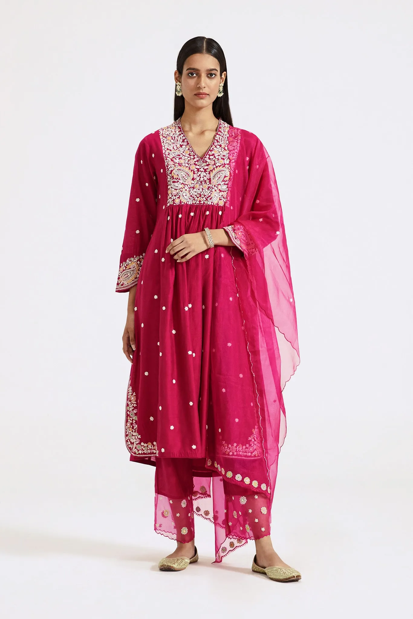 51Z008-RO Pink Embroidered Chanderi Sharara Suit with Dupatta