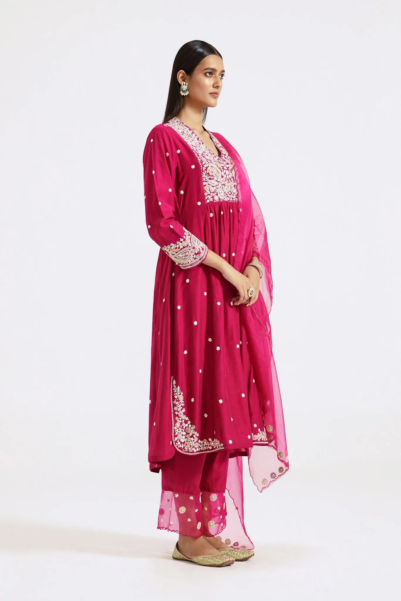 51Z008-RO Pink Embroidered Chanderi Sharara Suit with Dupatta