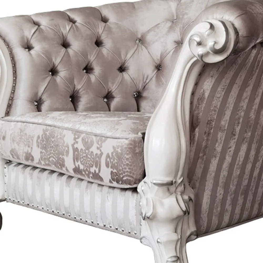 52 Ivory and Bone Fabric Damask Tufted Barrel Chair