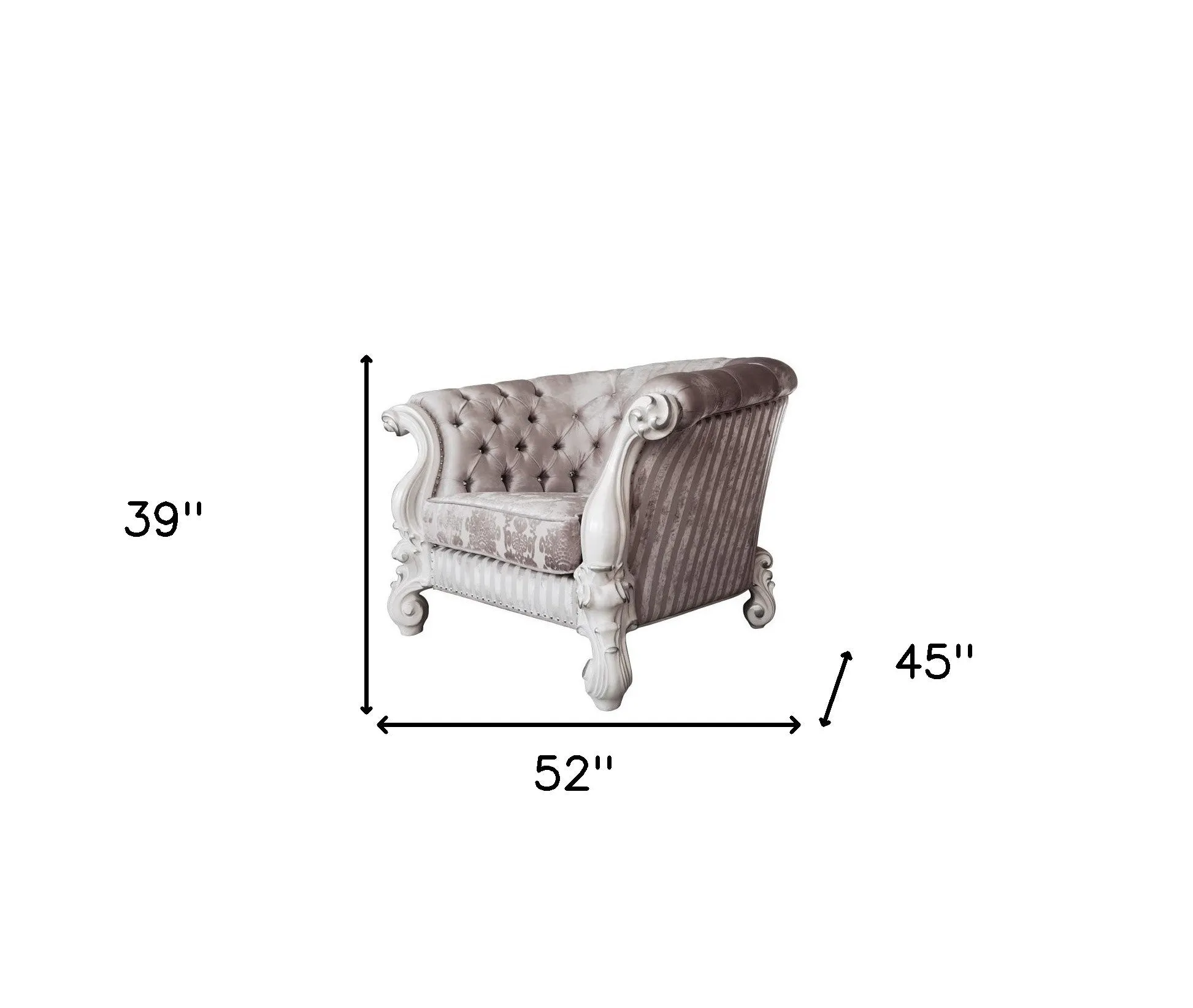 52 Ivory and Bone Fabric Damask Tufted Barrel Chair