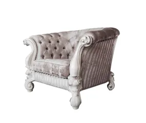 52 Ivory and Bone Fabric Damask Tufted Barrel Chair