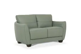 57 Pale Green Leather And Black Love Seat