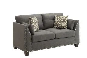 58 Light Gray And Dark Brown Polyester Blend Loveseat and Toss Pillows