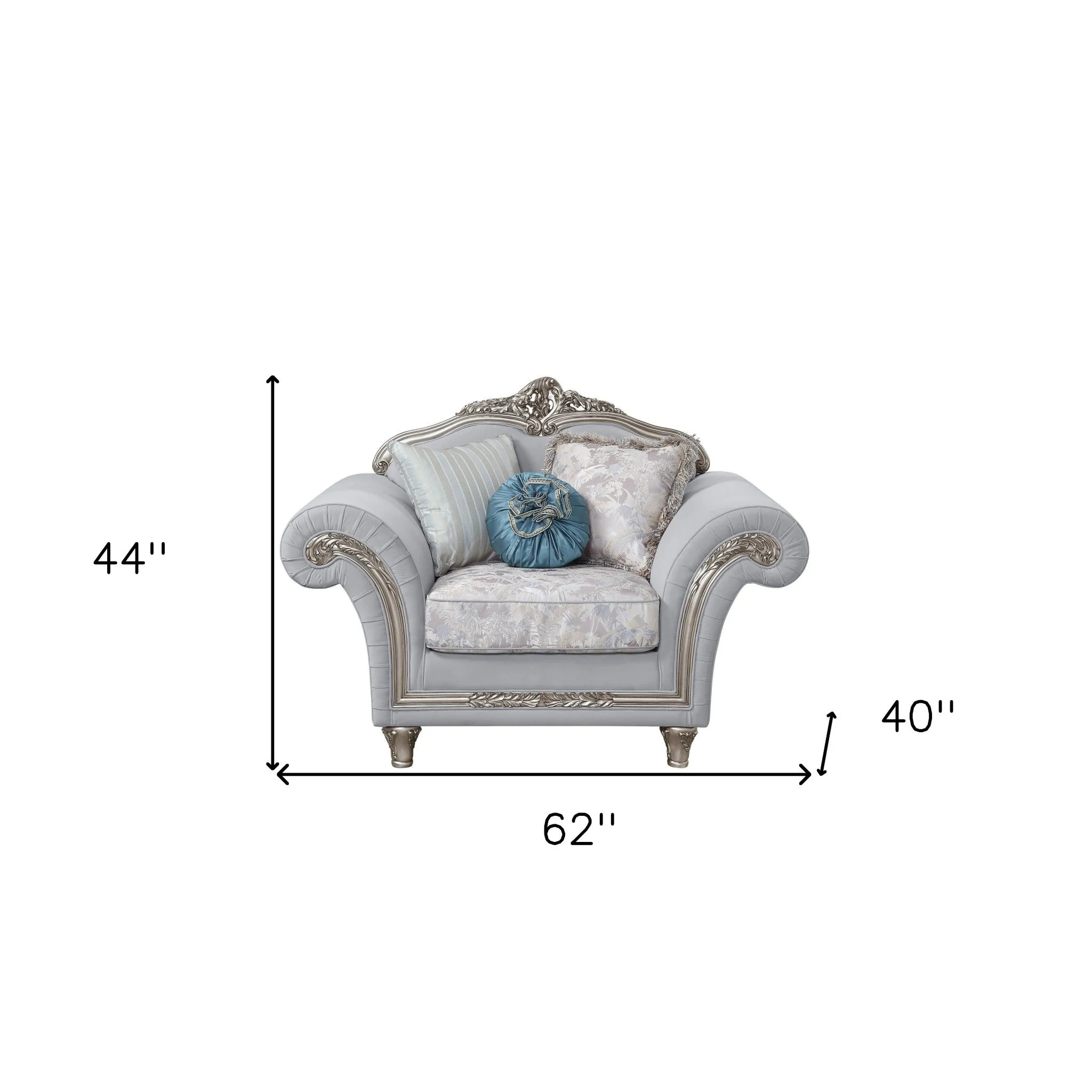 62 Light Gray Linen And Platinum Floral Club Chair