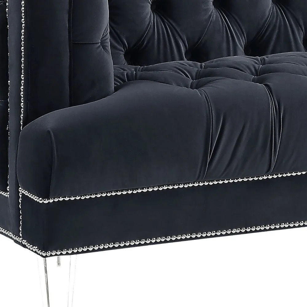 64 Charcoal And Silver Velvet Loveseat