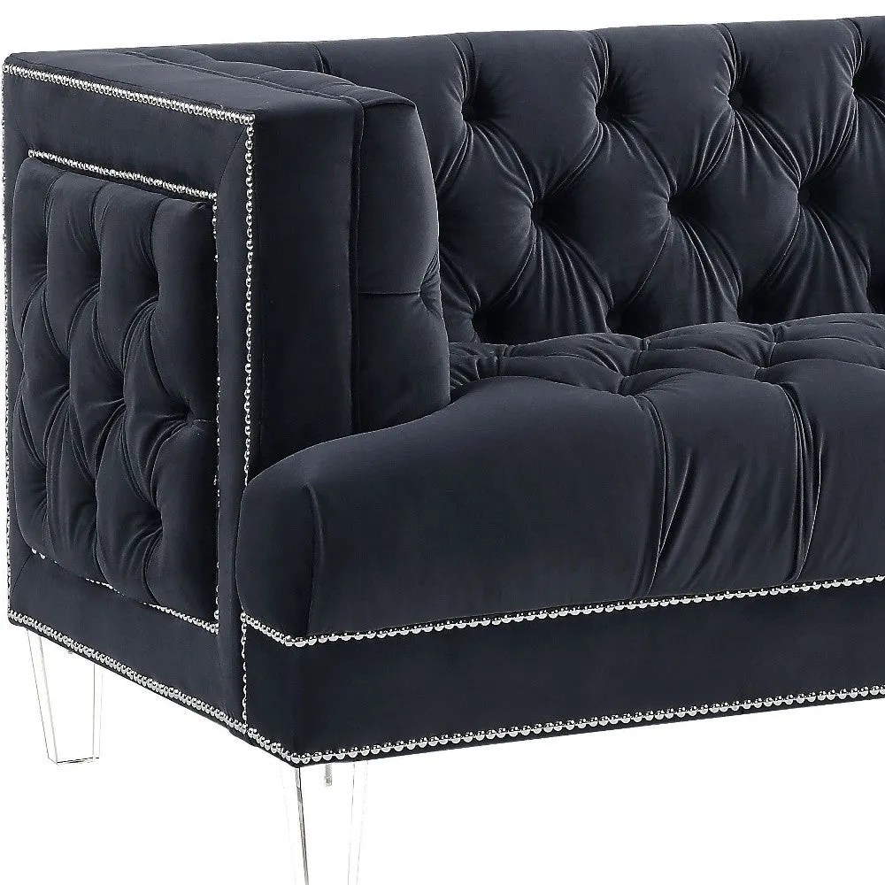 64 Charcoal And Silver Velvet Loveseat