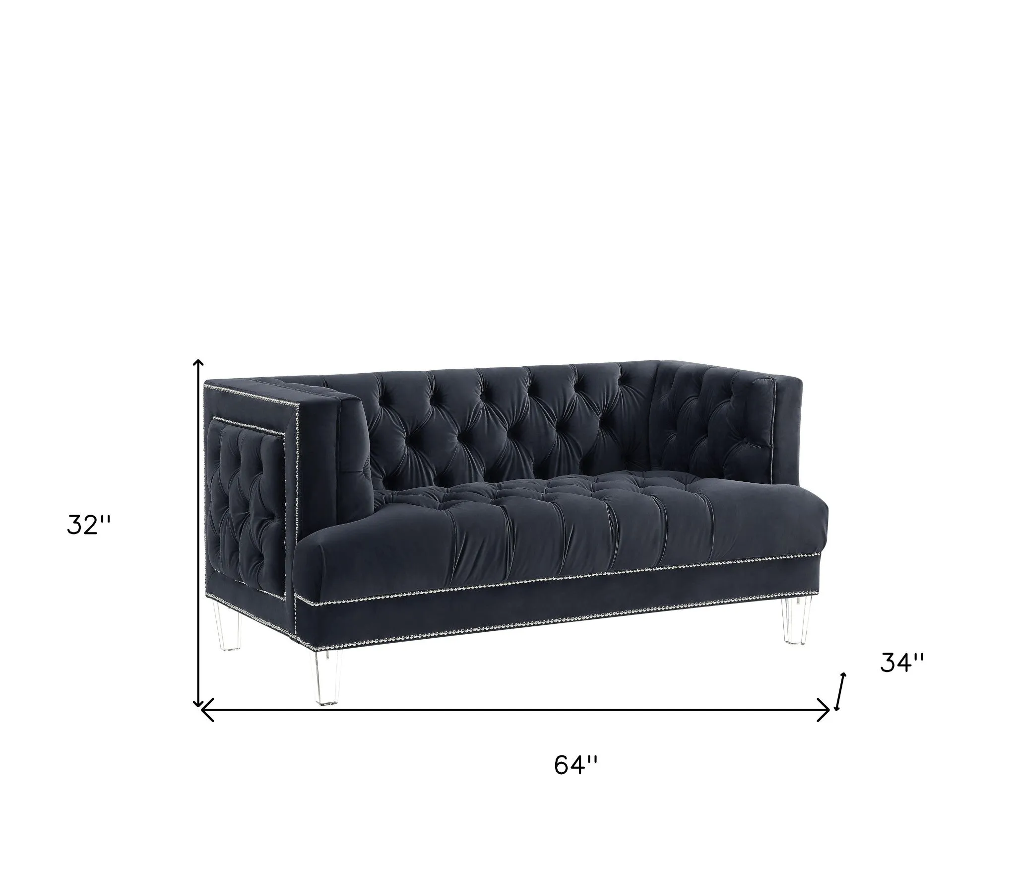 64 Charcoal And Silver Velvet Loveseat