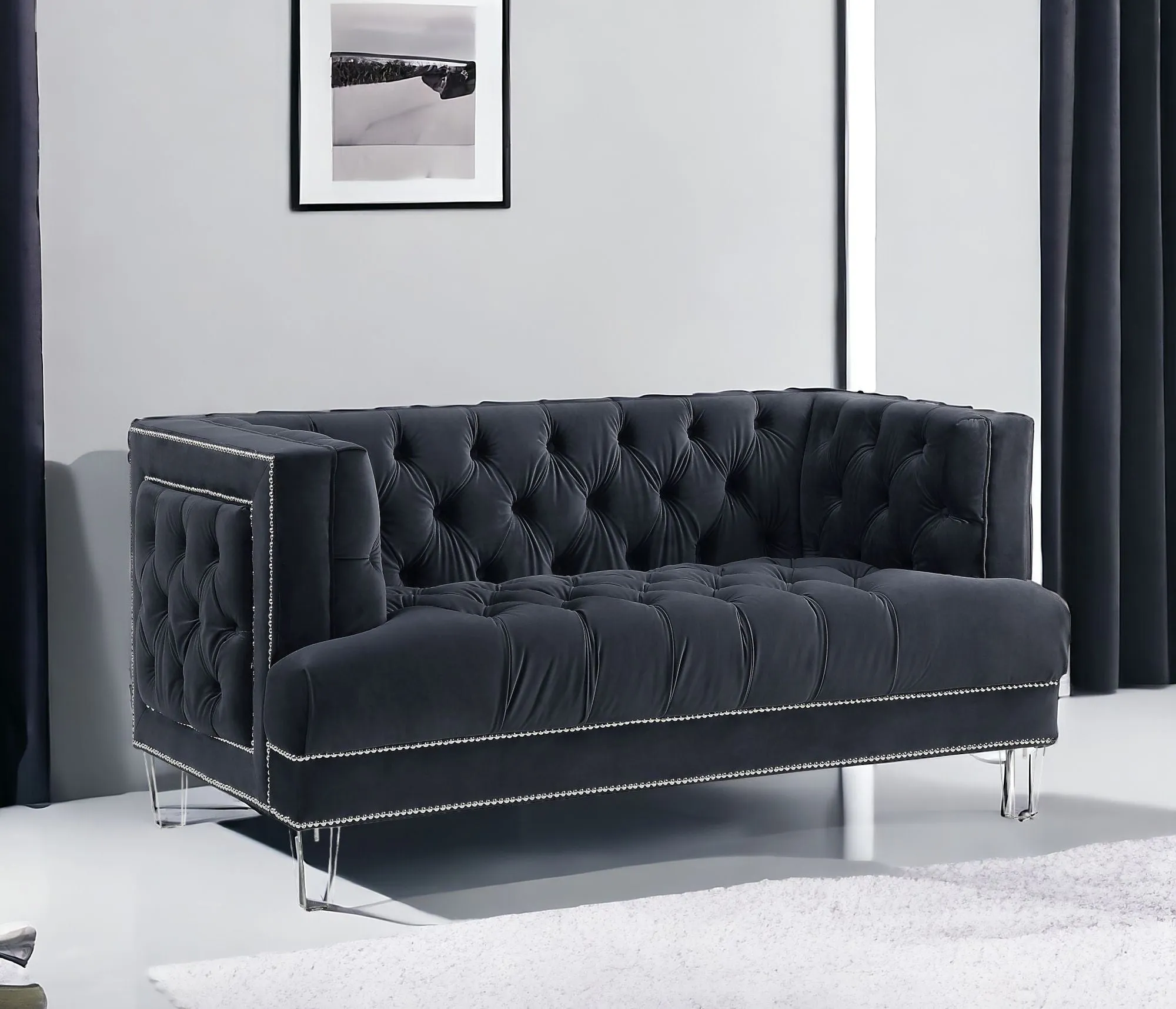 64 Charcoal And Silver Velvet Loveseat