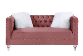 65 Pink And Silver Velvet Love Seat and Toss Pillows