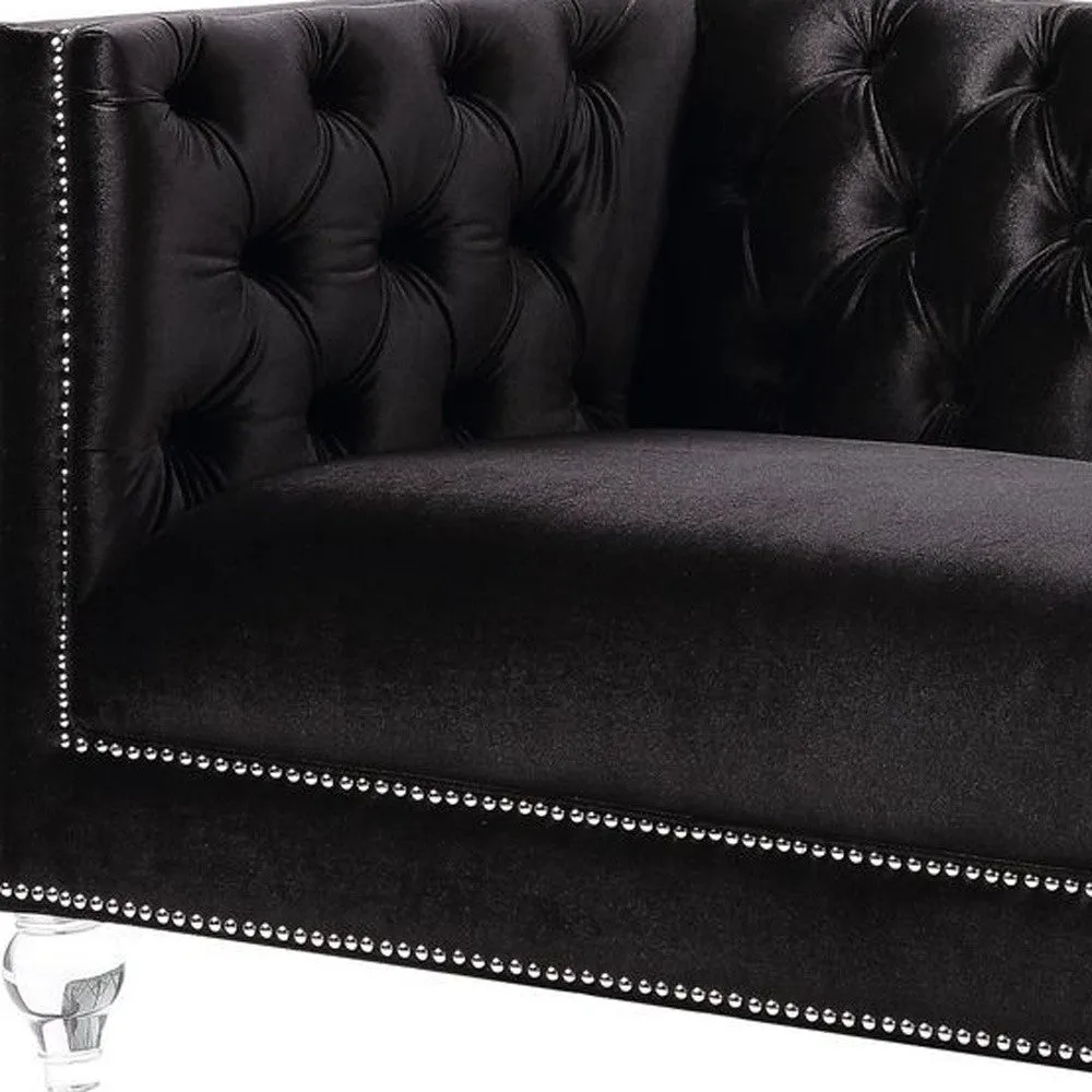 67 Black And Silver Velvet Loveseat and Toss Pillows