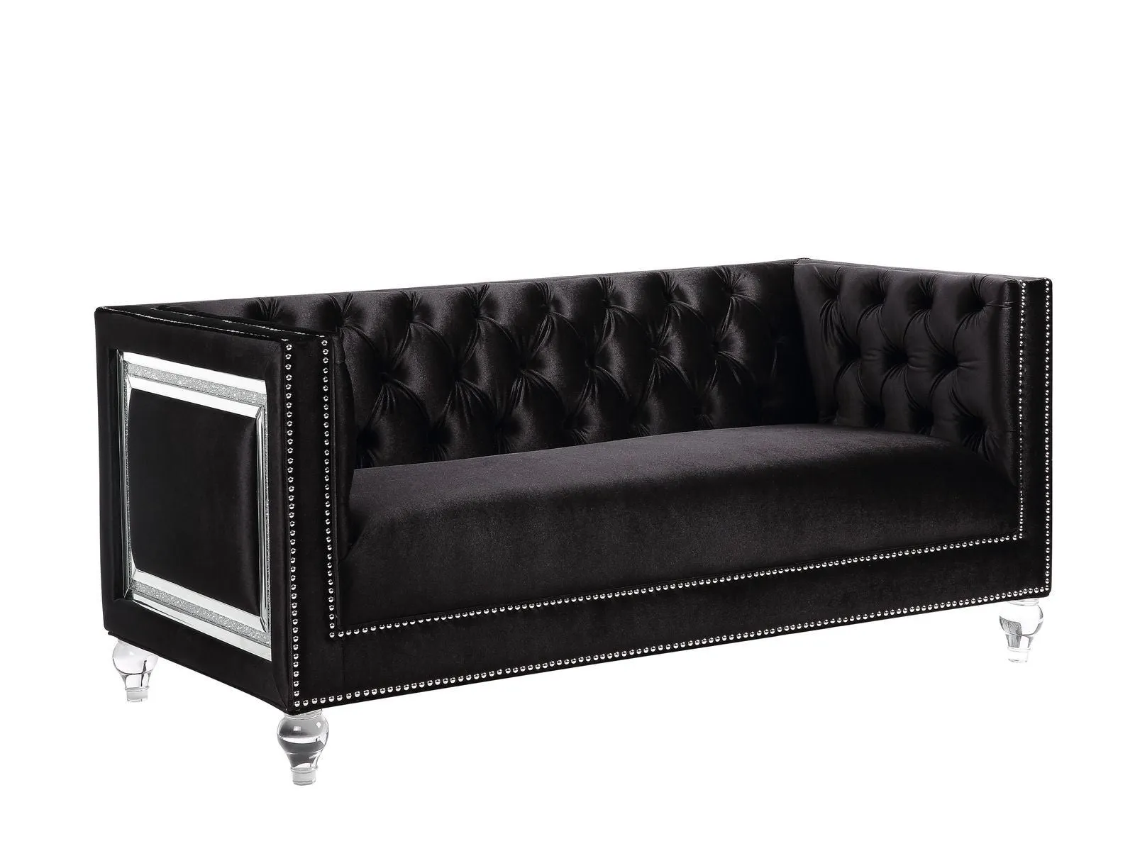 67 Black And Silver Velvet Loveseat and Toss Pillows