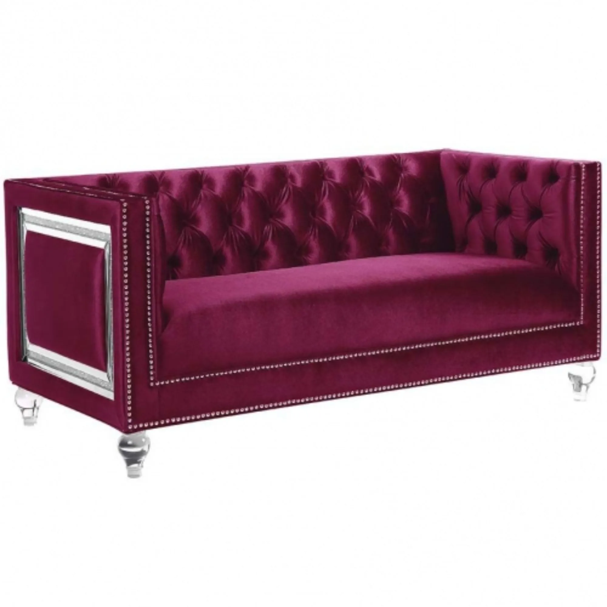 67 Burgundy Tufted Velvet Bling and Acrylic Love Seat