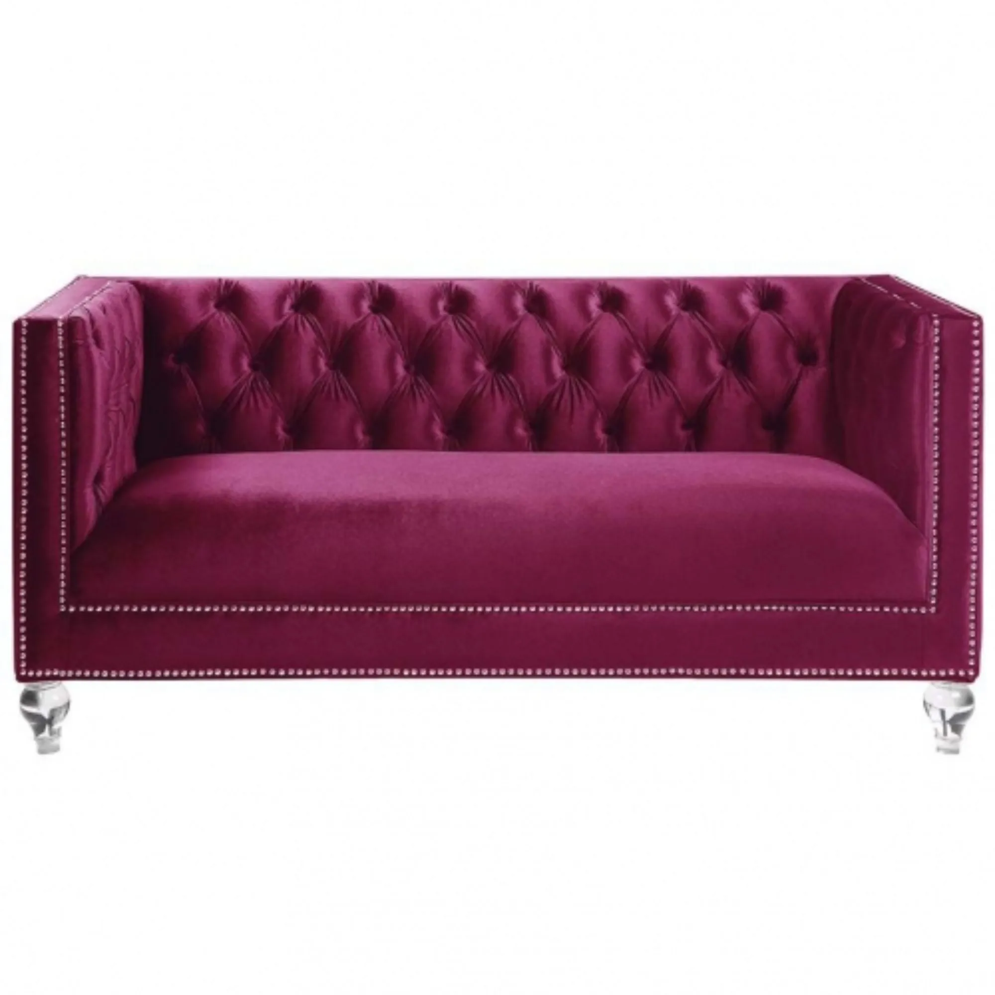 67 Burgundy Tufted Velvet Bling and Acrylic Love Seat