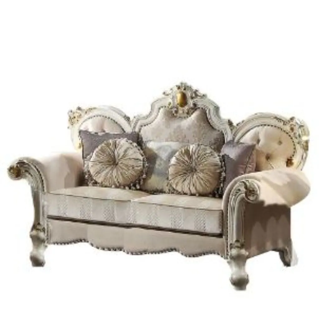 70 Gold And Pearl Velvet Loveseat and Toss Pillows