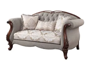 72 Beige And Dark Brown Linen Loveseat and Toss Pillows