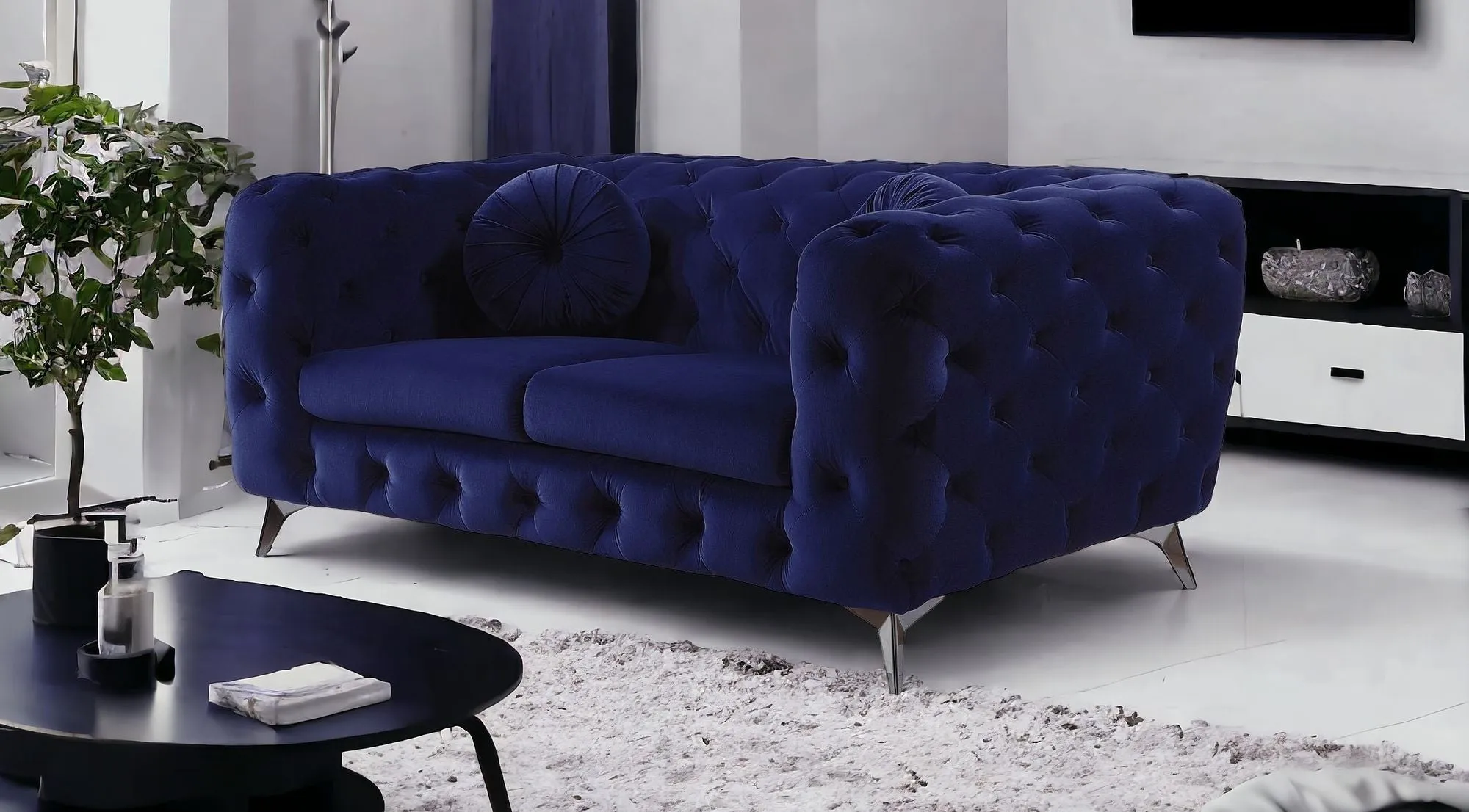 72 Blue And Silver Velvet Loveseat