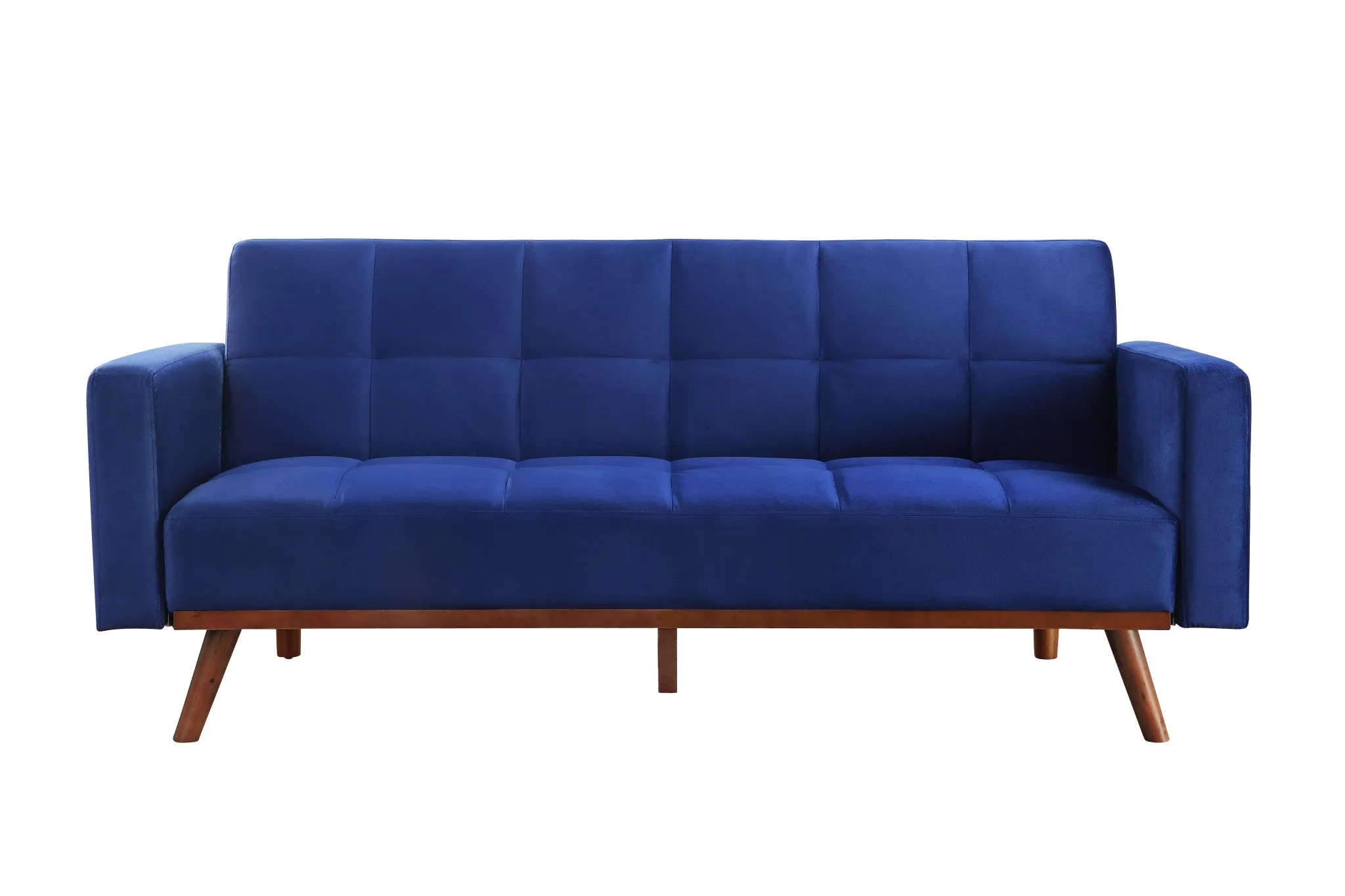 76 Blue Velvet And NAtural Sleeper Sofa