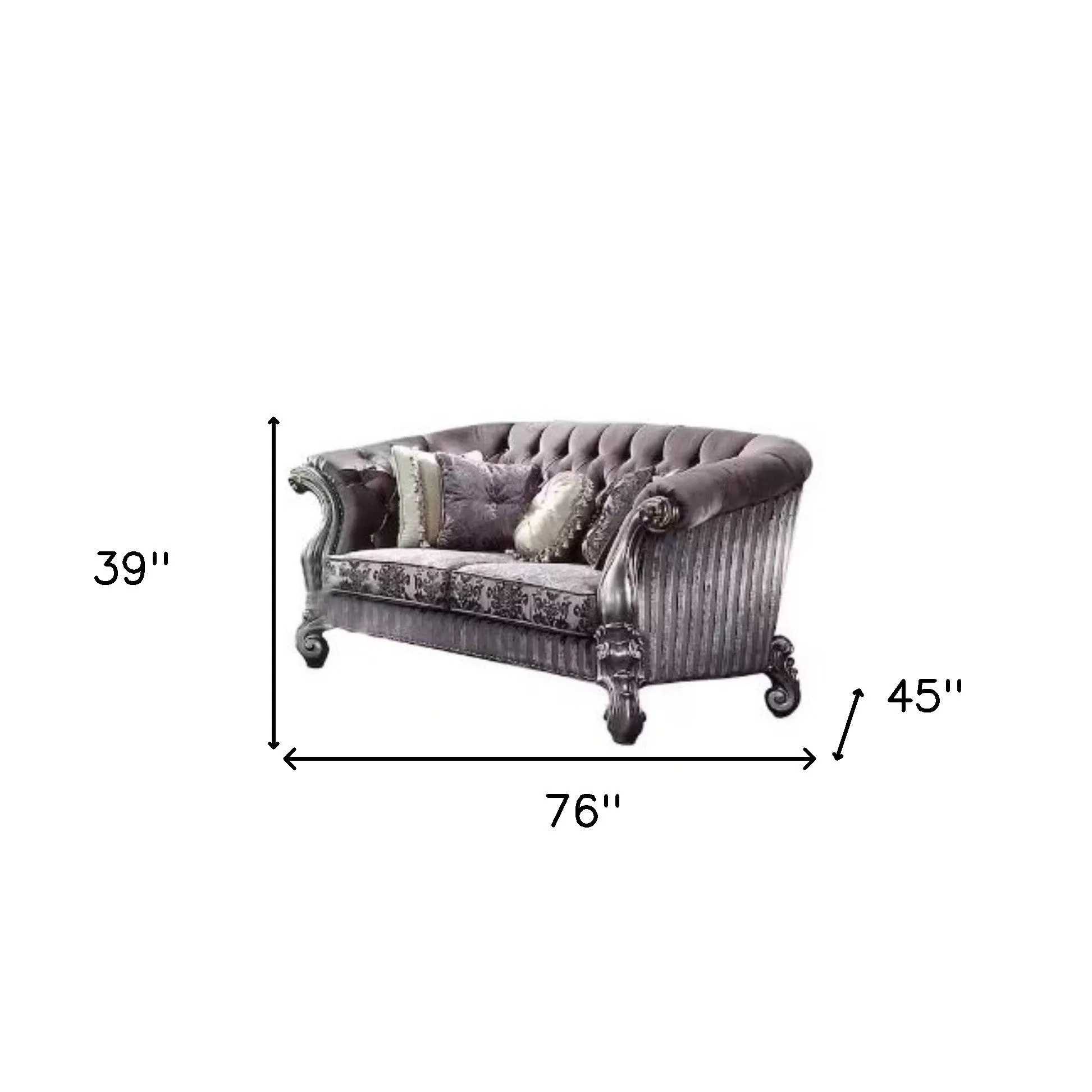 76 Purple And Platinum Velvet Loveseat and Toss Pillows