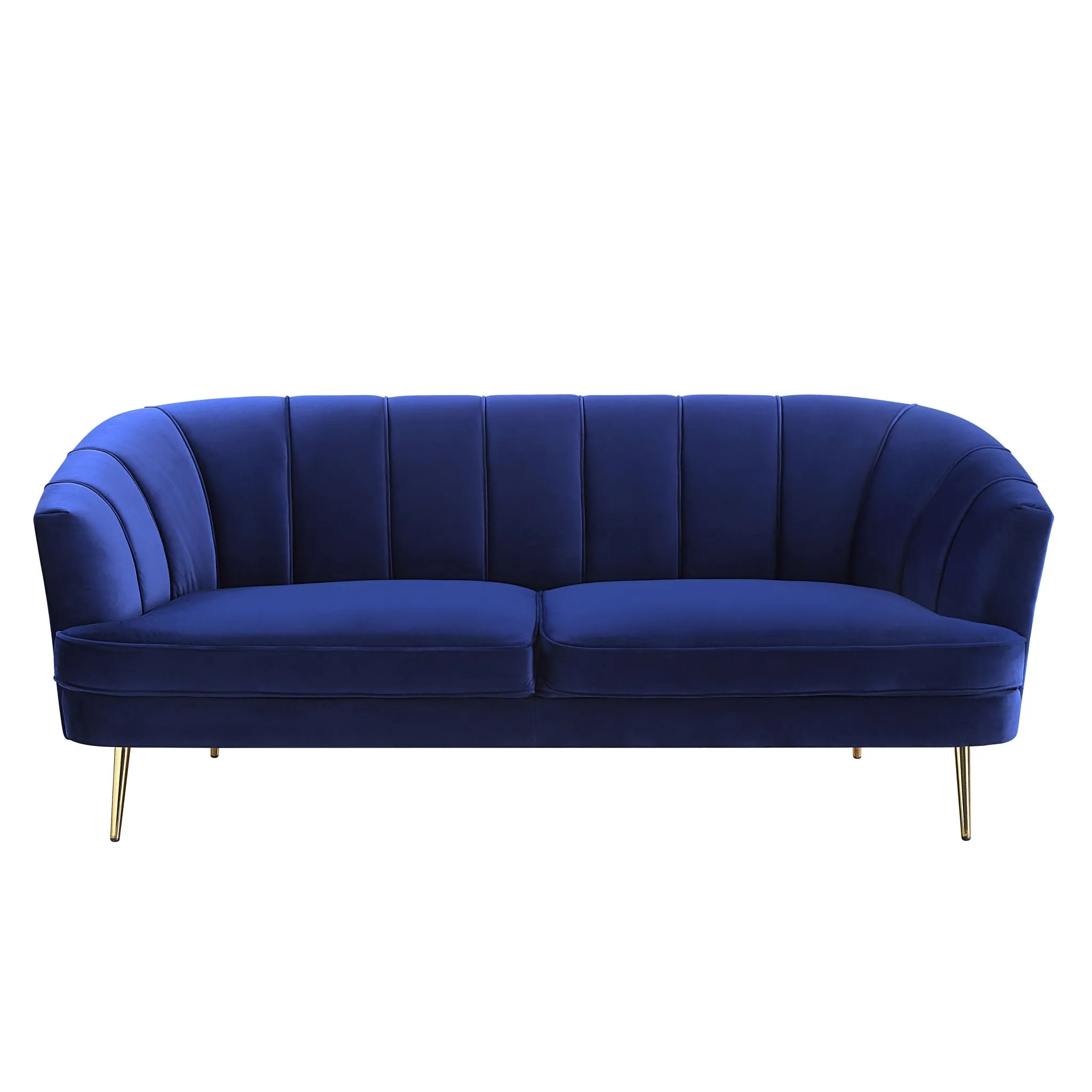 78 Blue Velvet And Gold Sofa