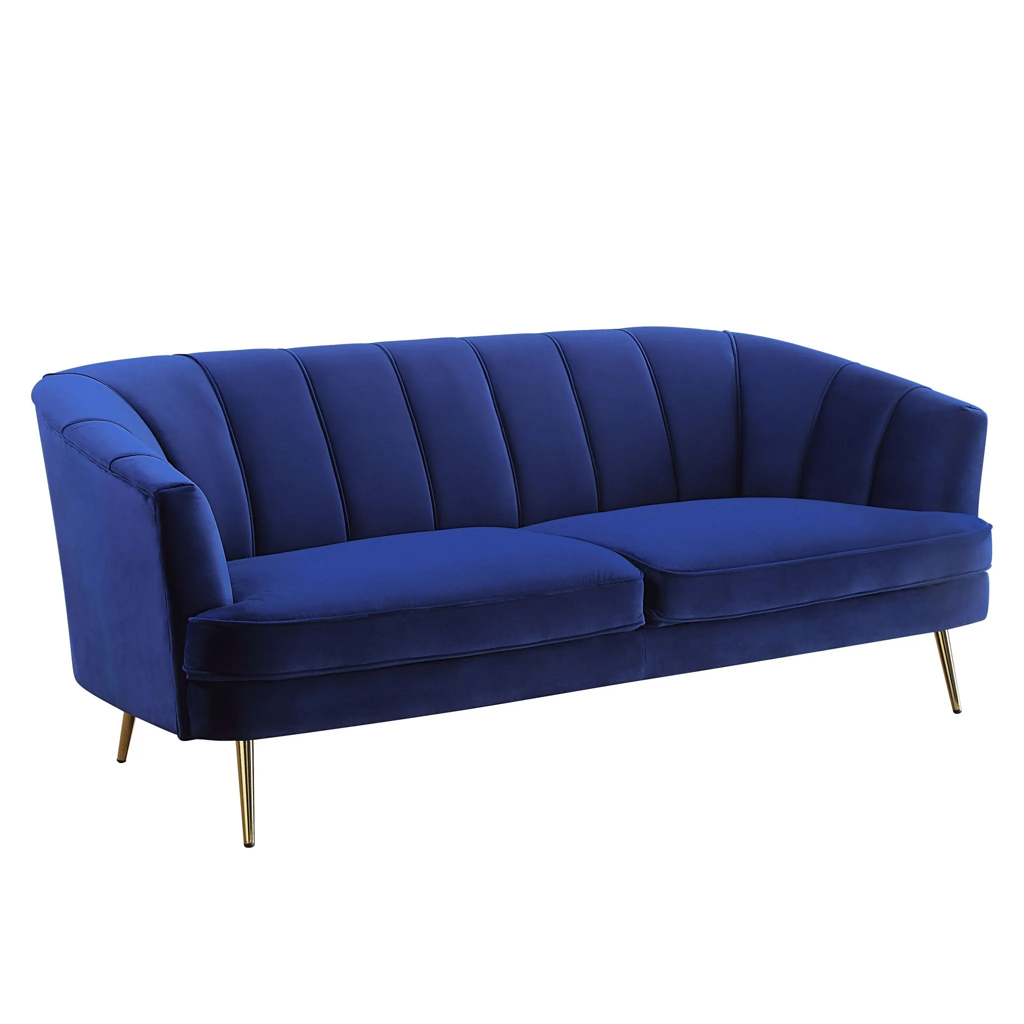 78 Blue Velvet And Gold Sofa