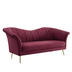 80 Red And Gold Velvet Sofa