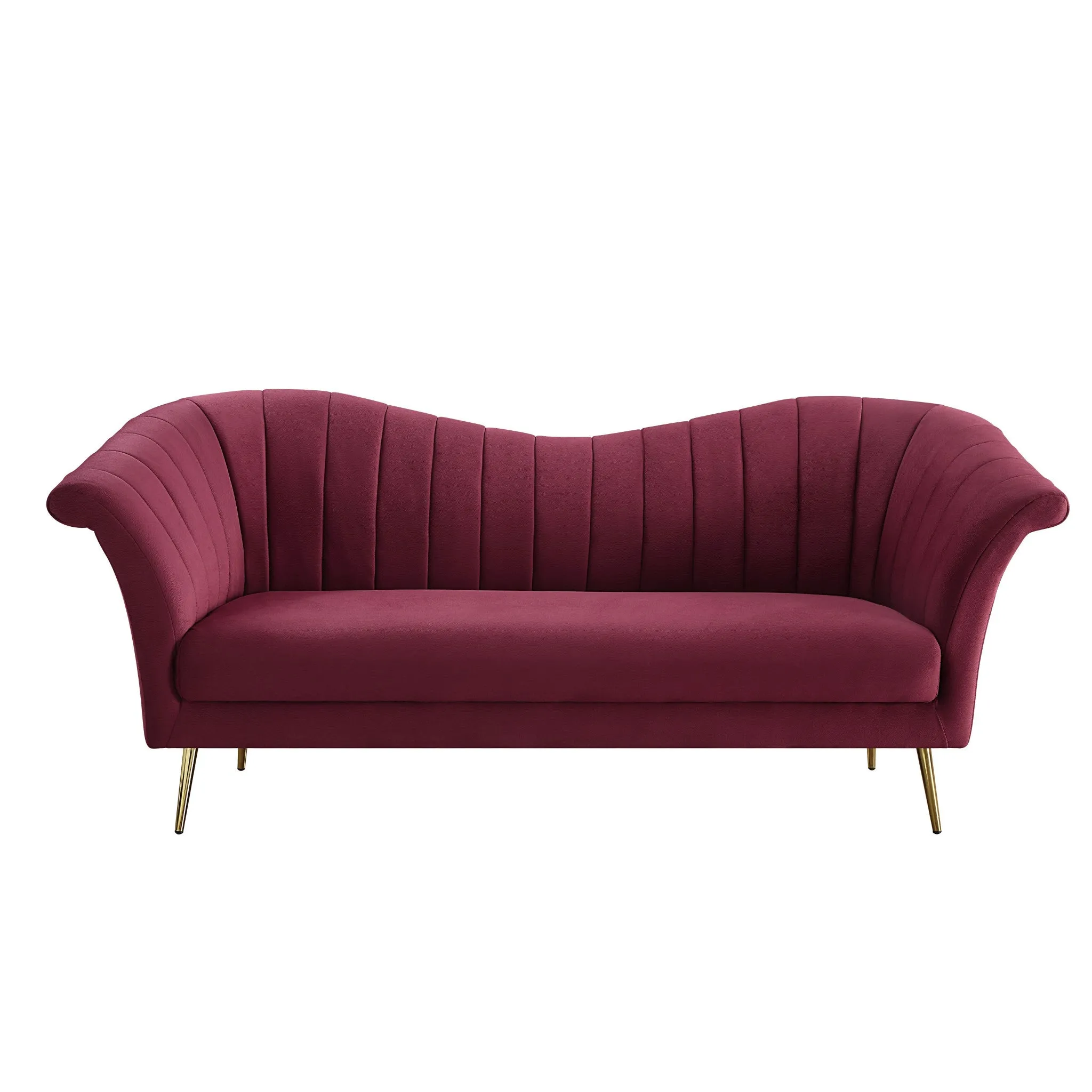 80 Red And Gold Velvet Sofa