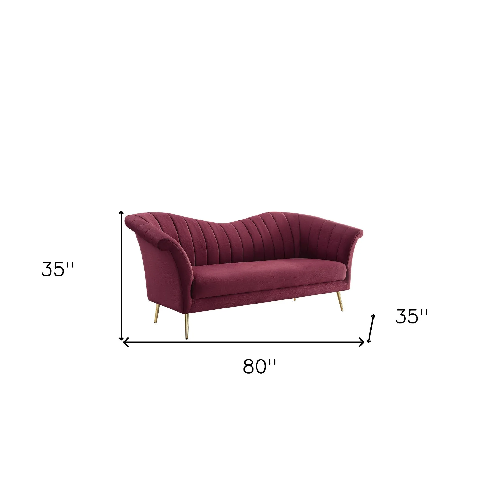 80 Red And Gold Velvet Sofa