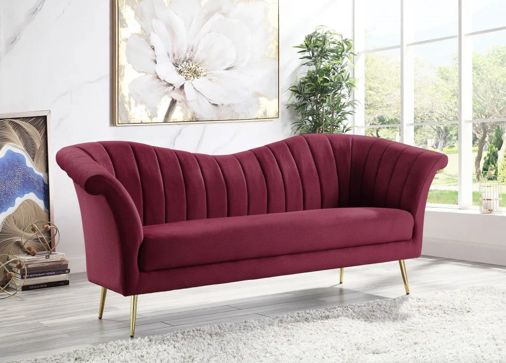 80 Red And Gold Velvet Sofa