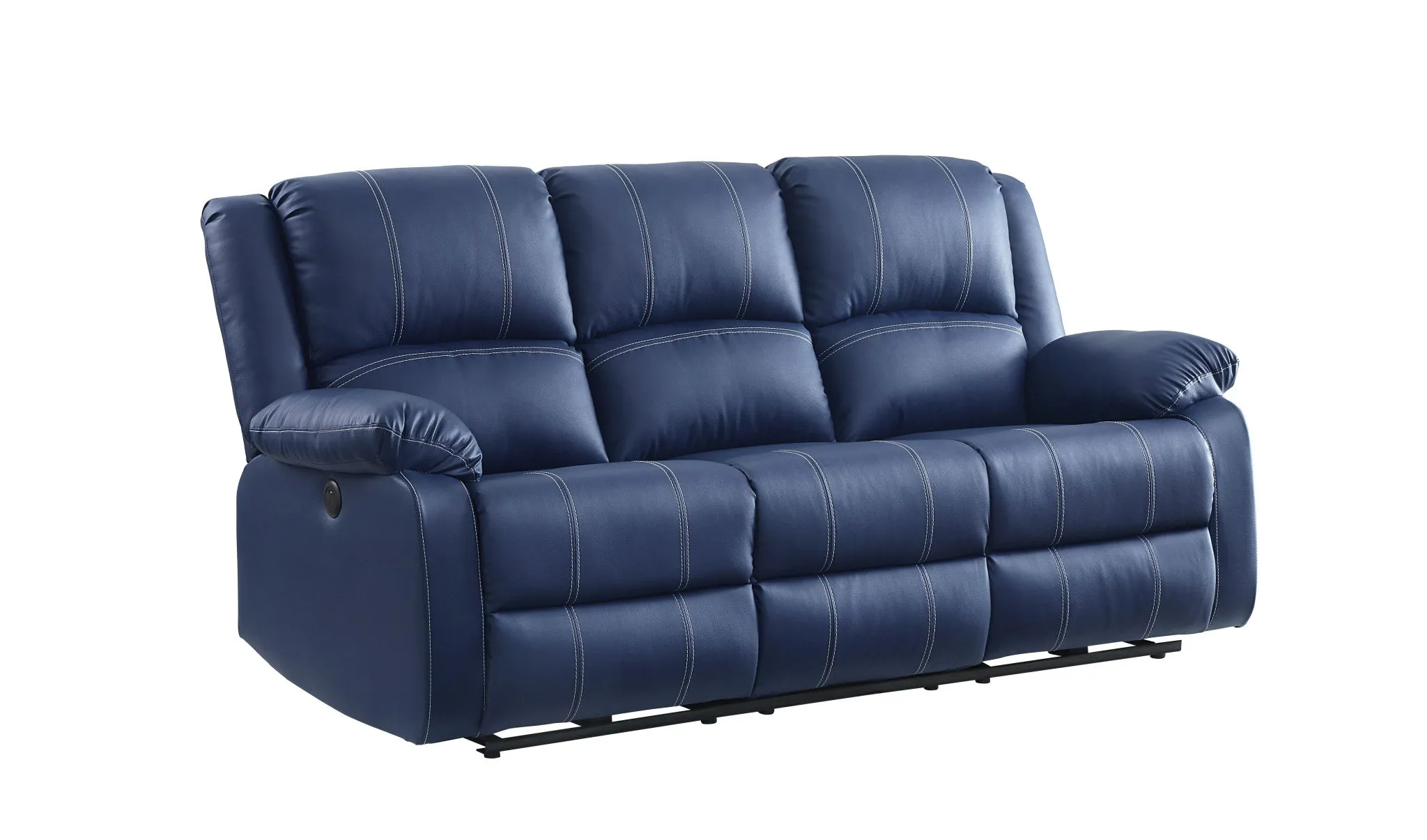 81 Blue And Black Faux Leather Reclining USB Sofa