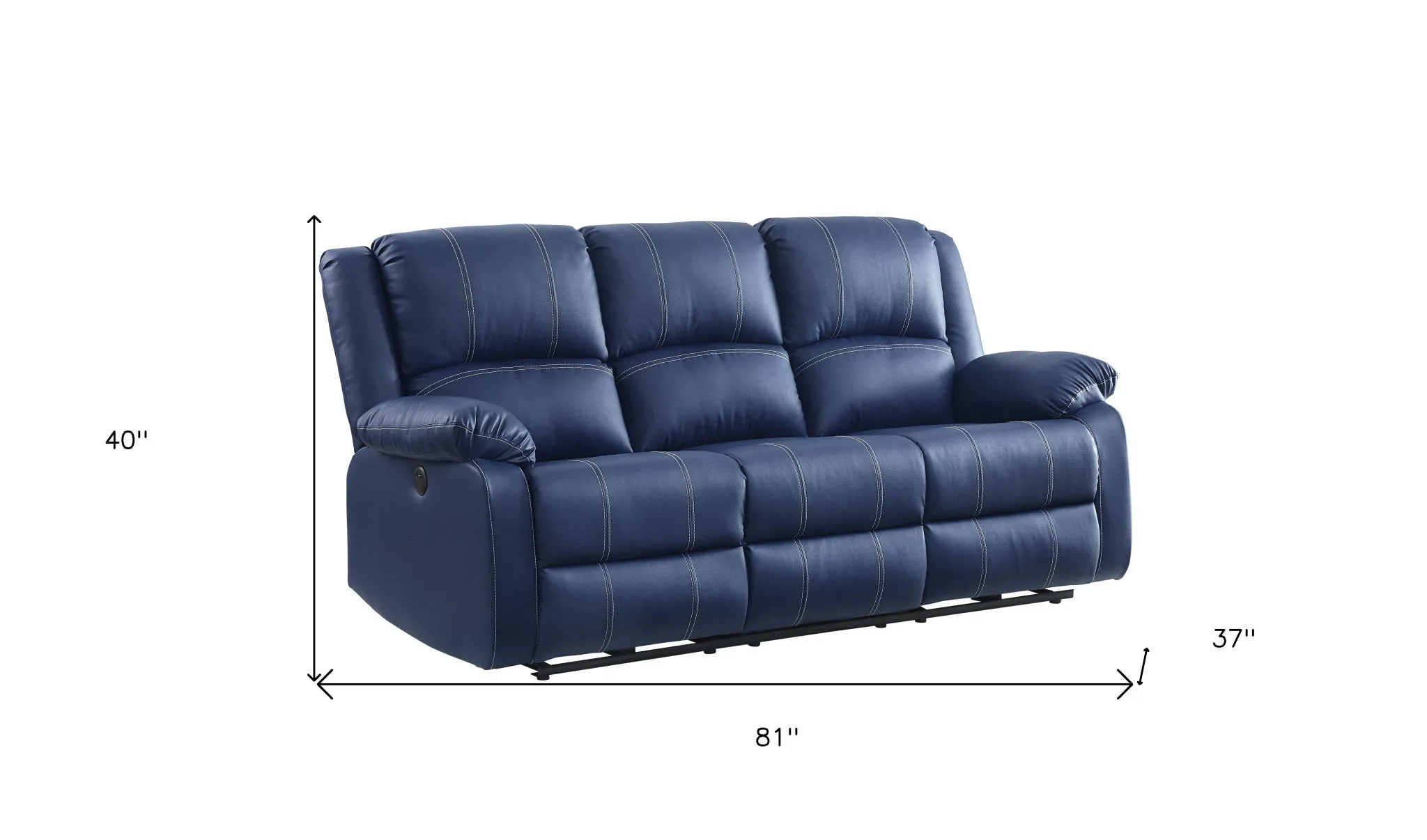 81 Blue And Black Faux Leather Reclining USB Sofa