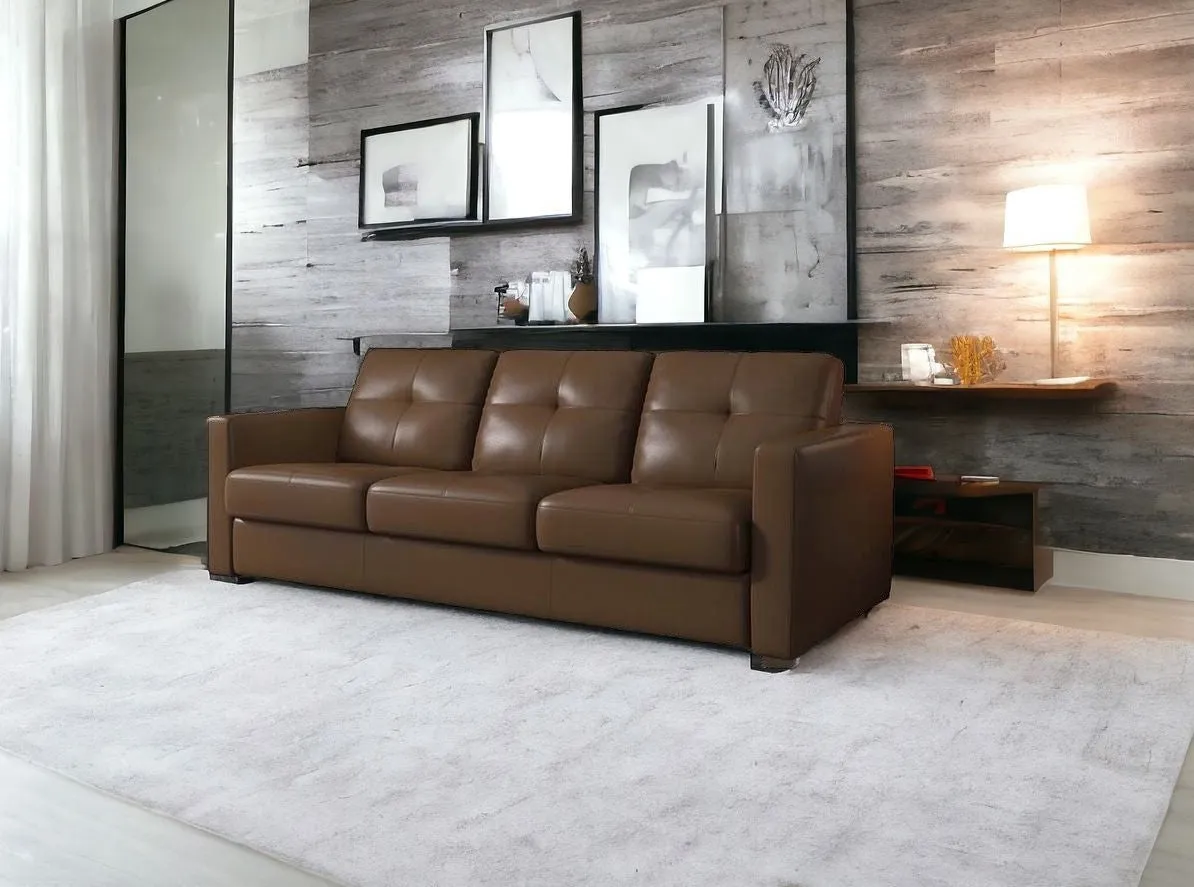 81 Brown Leather And Black Sleeper Sofa