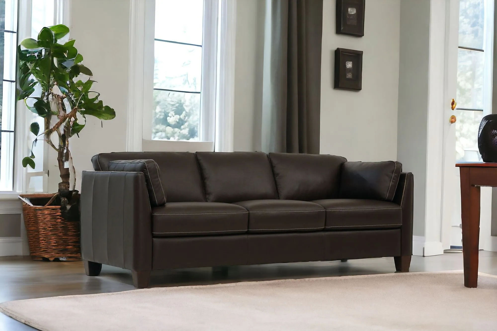 81 Chocolate Leather And Black Sofa