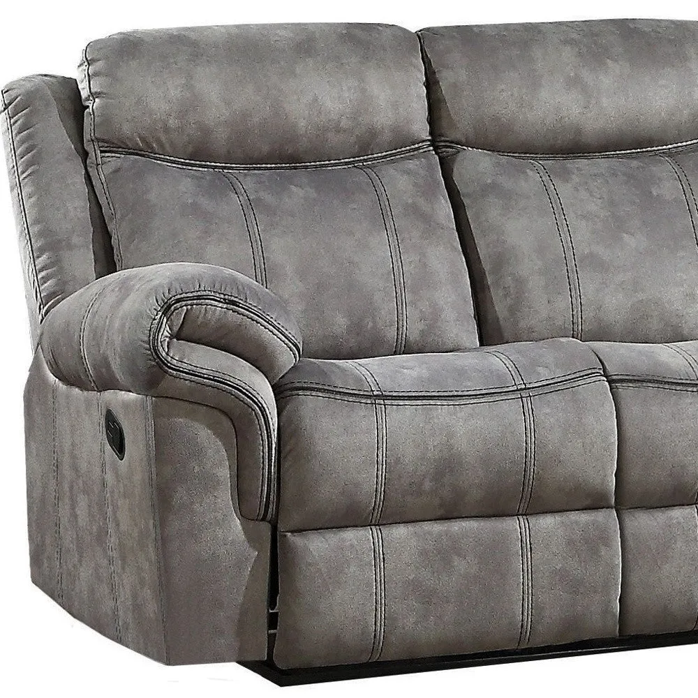 87 Gray And Black Velvet Reclining USB Sofa