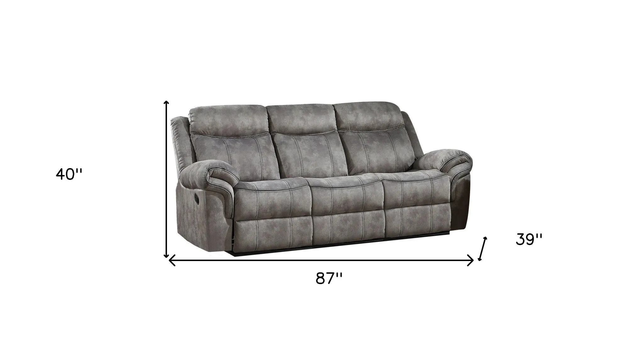 87 Gray And Black Velvet Reclining USB Sofa