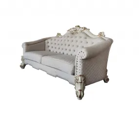 89 Ivory Velvet And Pearl Sofa With Six Toss Pillows