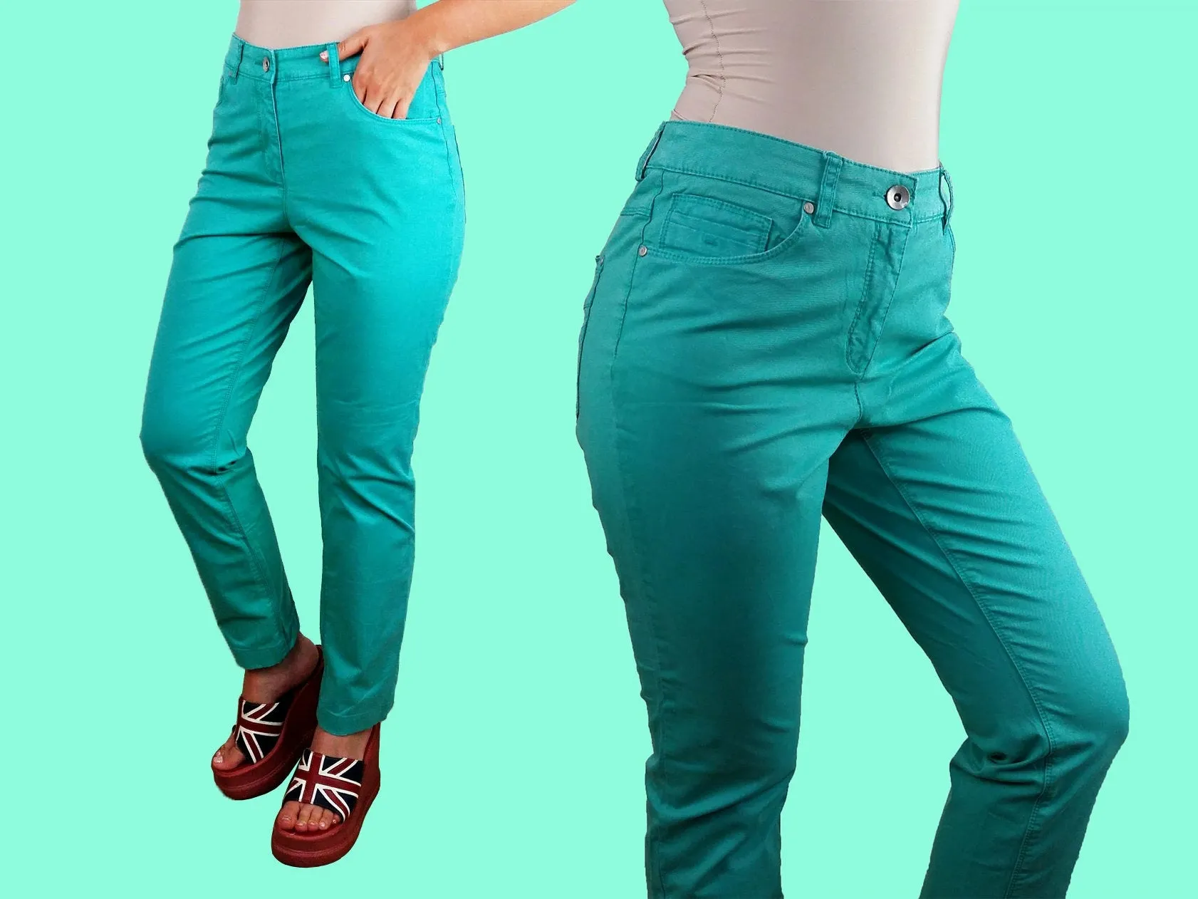 90's high-waist turquoise pants - size S-M